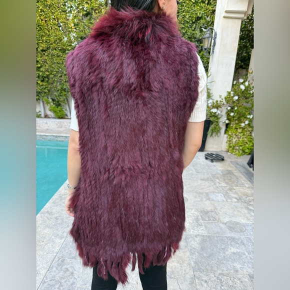 New Burgundy Rabbit Fur Vest - Picture 3 of 6